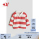 H&M童装男婴2024春季新品休闲时尚潮流棉质汗布Polo衫1226314 白色/红色条纹 100/56