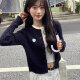 桂岐针织开衫女短款外套气质时尚秋冬温柔简约韩系圆领上衣显高显瘦 藏青色【均码】