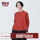 无印良品（MUJI）女式 麻 水洗 立领 七分袖罩衫女士汉麻衬衫衬衣夏季款 BC2JJA4S 红色条纹 M （160/84A）