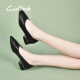 Carl Beck品牌小皮鞋女低跟2024年春秋新款女鞋尖头平底鞋女粗跟浅口单鞋女 黑色 39