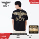 BOY LONDON24新品春夏情侣款短袖烫金老鹰logo羽毛印花T恤N01800 黑色 XS