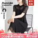 Aosijie高端品牌 100%真丝连衣裙女夏季新款重磅刺绣桑蚕丝优雅中长裙子 黑色 2XL （131-145斤）