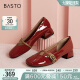百思图（BASTO）24春季商场新款法式玛丽珍鞋红色小皮鞋粗跟女单鞋RD291AQ4 桔红 36