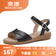 奥康（Aokang）女鞋坡跟一字带凉鞋牛皮舒适日常休闲外穿妈妈鞋T666688810黑40码