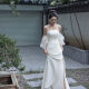 皮尔卡丹新中式晨袍新娘结婚敬酒服订婚礼服高端轻奢小众法式抹胸连衣裙女 白色礼服 S