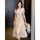 拉夏贝尔法式蕾丝连衣裙子女装夏装2024年新款温柔风仙女气质中长裙气质减 白色 L-105-115斤