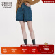 Teenie Weenie小熊牛仔裤女2024年夏季薄款宽松复古高腰短裤直筒裤 中蓝色 155/XS