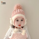 贝娜茜婴儿帽子秋冬季6-12个月儿童帽子加厚保暖护耳帽针织毛线帽冬天潮 小兔兔-粉色 6个月-4岁（44-51.5CM）