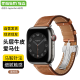 MSSM适用苹果手表表带apple watch爱马仕款iwatch真皮折叠扣表带ultra/S9/8/7/6微孔浅棕色44/45/49mm