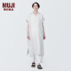 无印良品 MUJI 女式 麻 水洗 开领半袖连衣裙 女装汉麻裙子夏季 BC2JLA4S 米白色条纹 S 155/80A