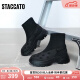思加图冬季新款厚底弹力袜靴瘦瘦靴女短靴子EFU02DD2 黑色 36