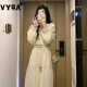 VYQA高端品牌 法式长袖连衣裙女 早春新款梨形显瘦高级感度假长裙 杏色 M(90-110斤)