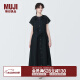 无印良品（MUJI） 女式 强捻 法国袖 连衣裙 女装裙子夏季 纯棉全棉 BC2JGC4S 黑色 S(155/80A)