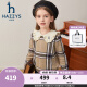 哈吉斯（HAZZYS）品牌童装女童毛衣秋新品舒适绵软俏丽翻领复古格子甜美线衣 燕麦卡其 145