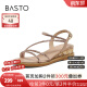 百思图（BASTO）24夏季商场新款时尚休闲罗马凉鞋坡跟女绑带凉鞋TW705BL4 粉色 37
