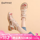 达芙妮(DAPHNE) 铆钉凉鞋女2023年新品夏季一字扣粗跟法式平底罗马凉鞋 米色 38
