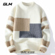GLM品牌针织衫男秋冬季格子圆领线衣青年学生毛衣男冬款 米白色 M