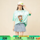 LALABOBO设计感夏季新款小熊刺绣宽松显瘦T恤女闺蜜装韩版短袖L21B-WSDT42 蓝色 M 建议130-150斤