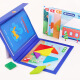 儿童早教磁力磁性七巧板木质拼图七彩拼板幼儿园教具智力玩具 蓝色磁性七巧板【96道题目本】