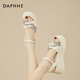 达芙妮厚底坡跟凉鞋女夏季时尚百搭小个子增高松糕底罗马鞋女 米色 37 