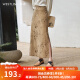 西遇复古中国风丝绒半身裙2024春季新款高级感高腰A字型长款半裙 卡其色 （预售4月2日） 28