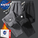 NASA BASE冬季潮流哈伦休闲裤男束脚裤男生九分裤男加绒加厚裤子男秋冬季 黑色 XL (推荐体重135-155斤)