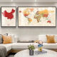 中国世界地图客厅装饰画沙发背景墙壁画办公室会议室书房挂画定制 中国地图+世界地图 款式2 中国40*60世界60*120金框