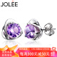 JOLEE耳钉S925银爱心耳环简约天然紫水晶彩宝耳坠饰品送女生节日礼物