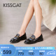 KISSCAT[孟子义同款]接吻猫星辰乐福鞋2024春季新款小皮鞋复古单鞋女 黑色 38