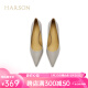 哈森（Harson）哈森单鞋女春季新款通勤尖头高跟鞋职场优雅细跟皮鞋HWL220145 浅灰色羊皮革 37