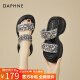 达芙妮（DAPHNE）拖鞋女夏季外穿厚底2024款亮片小众设计露趾一字凉拖 银色 跟高6.5CM 36 标准码
