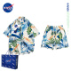 NASADKGM官网联名夏威夷风衬衫套装男夏季度假休闲短袖短裤海边沙滩花衬衣 蓝色套装 XL（建议145-165斤）