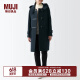 无印良品MUJI 女式羊毛混牛角扣大衣长款连帽毛呢呢子外套秋冬季 深藏青色2A L (165/88A)