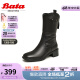 Bata时装靴女冬季新款英伦西部牛仔靴粗跟牛皮中筒靴ATO60DZ3 黑色 37