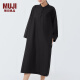 无印良品 MUJI 女式 高密度平织盘扣连衣裙 长袖裙子新中式衬衫裙纯棉全棉 黑色 S (155/80A)