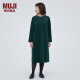无印良品（MUJI）女式 灯芯绒 圆领 长袖连衣裙 长裙裙子 女装秋季 BC2IBA3A 绿色 M（160/84A）