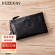 赫泽琼斯HEZZJONS男士小手包进口意大利牛皮手拿包青年时尚潮流简约真皮手机包男神英伦休闲软皮手包 黑色进口意大利牛皮