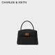 CHARLES&KEITH质感金属扣带凯莉包手提包单肩包包女包母亲节礼物CK2-50270880 Black黑色 S