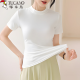 啄木鸟短袖t恤女正肩纯色夏季半高领上衣修身体恤打底衫 白色 XL