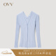 OVV2023春夏新款女装桑蚕丝棉质混纺调节拉链V领长袖针织外套 浅蓝（净色）13 M