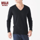 无印良品 MUJI 男式 使用了棉的冬季内衣V领长袖T恤 69AA453 打底衫打底衣 黑色 M