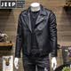 JEEP SPIRIT吉普秋季新款韩版潮流翻领皮衣男短款机车服帅气机车皮夹克外套 黑色 XL