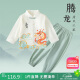Classic Teddy儿童套装男童汉服中小童衣服裤子两件国风中式纯棉唐装 灰绿 140 