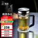 希诺抗菌双层玻璃杯男家用商务办公水杯带手柄泡茶杯子XN-9005K 420mL