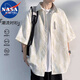 NASA MARVEL短袖衬衫男夏翻领衬衣休闲服半袖男士外套宽松上衣 白色 XL