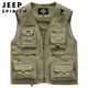 JEEP SPIRIT吉普工装马甲男士春夏季钓鱼背心机能多口袋外套男装 卡其 2XL