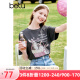 百图betu女装夏季新款T恤温馨萌宠猫咪印花宽松短袖T恤女2303T31 深灰 XL