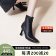 康莉（COMELY）林允同款高跟短靴女冬季法式瘦瘦靴方头细跟小踝靴 黑色/羊皮 36 