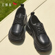 红蜻蜓厚底乐福鞋女春秋增高鞋子粗跟软底英伦通勤皮鞋WLB34076 黑色 37