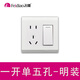 飞雕明装开关五孔插座面板家用带开关86型明线盒双控墙壁灯座超薄 一开单控五孔(明装S)